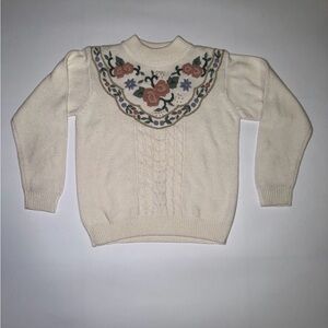 Alfred Dunner Cream Sweater with Floral Embroidery
